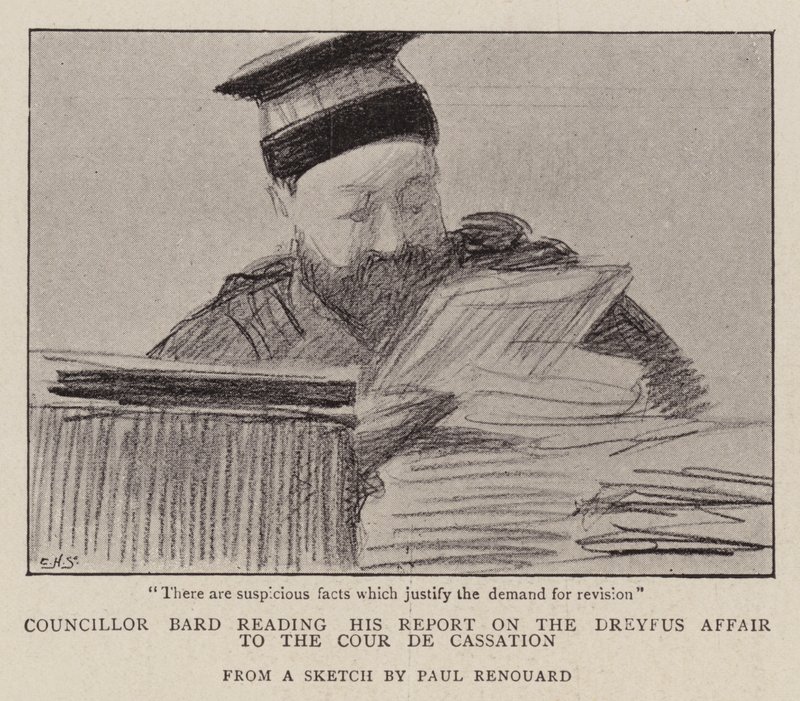 Raadslid Bard leest zijn Rapport over de Dreyfus-affaire aan de Cour de Cassation door Charles Paul Renouard