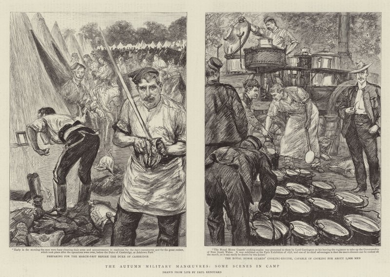 De herfst militaire manoeuvres, enkele scènes in het kamp door Charles Paul Renouard