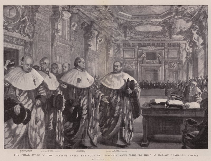 De Laatste Fase van de Dreyfus Zaak, de Cour de Cassation verzamelt zich om het Rapport van M Ballot Beaupre te horen door Charles Paul Renouard