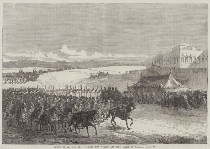 Review van Egyptische troepen voor de onderkoning en Lord Napier van Magdala door Sir John Charles Robinson