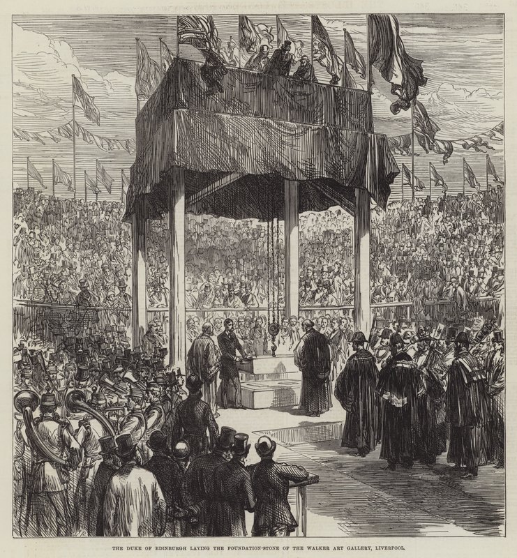 De hertog van Edinburgh legt de eerste steen van de Walker Art Gallery, Liverpool door Sir John Charles Robinson