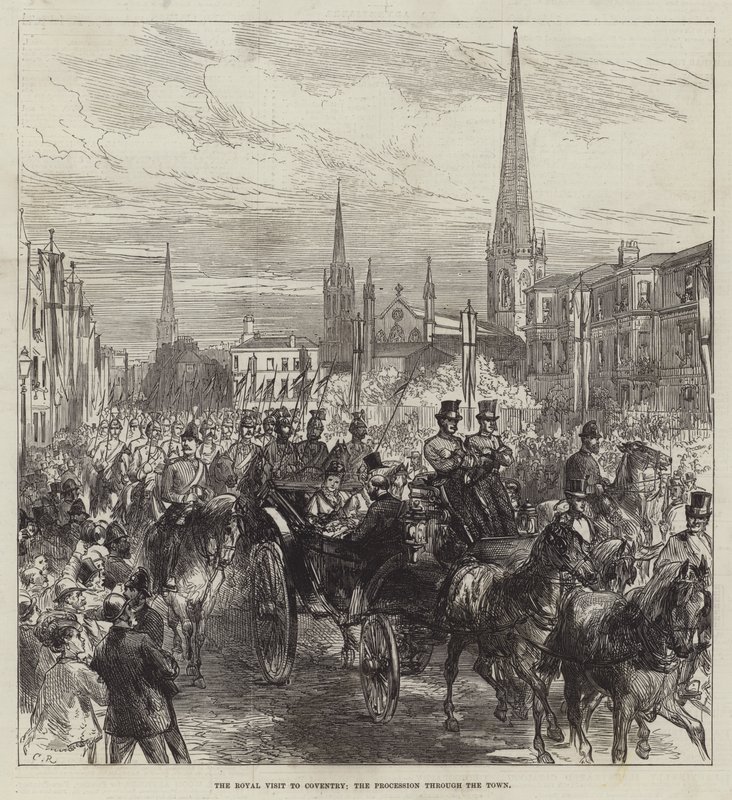 Het koninklijk bezoek aan Coventry, de processie door de stad door Sir John Charles Robinson