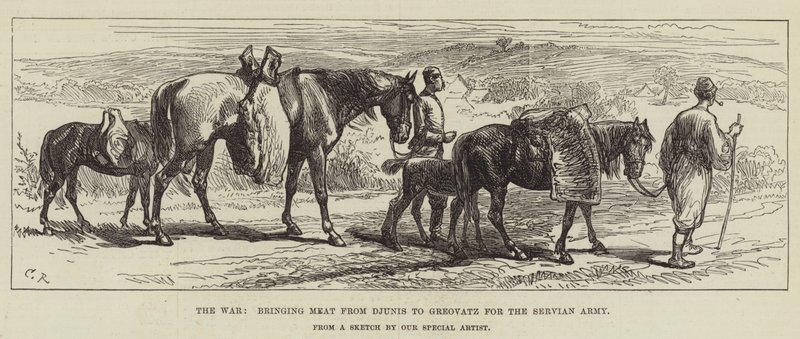 De Oorlog, Vlees Brengen van Djunis naar Greovatz voor het Servische Leger door Sir John Charles Robinson