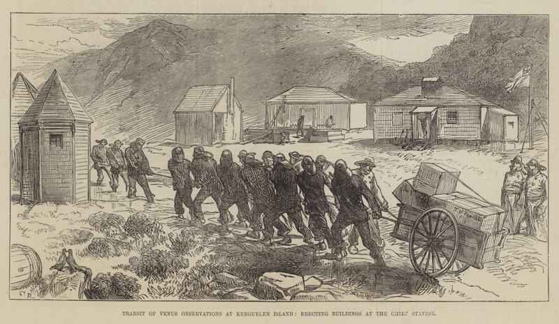 Venusovergang waarnemingen op Kerguelen Island, gebouwen oprichten bij het hoofdstation door Sir John Charles Robinson