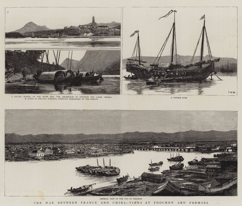 De oorlog tussen Frankrijk en China, uitzichten in Foochow en Formosa door Charles William Wyllie