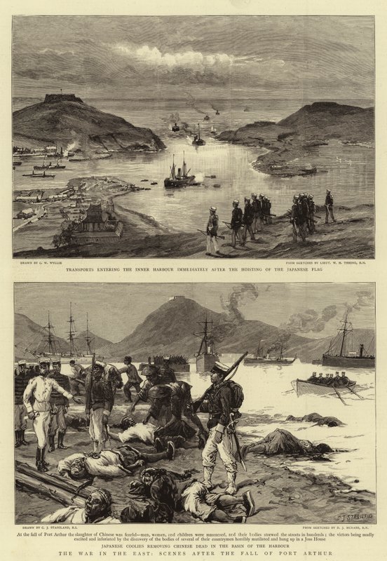 De oorlog in het Oosten, scènes na de val van Port Arthur door Charles William Wyllie