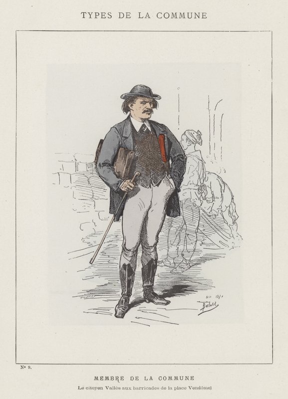 Lid van de Commune, De burger Valles bij de barricades van het Place Vendome door Charles Albert d Arnoux Bertall