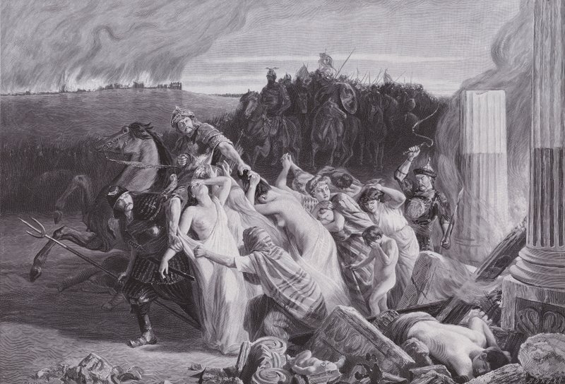 Galliërs ontvoerd door de Hunnen door Charles Alexandre Coessin de la Fosse