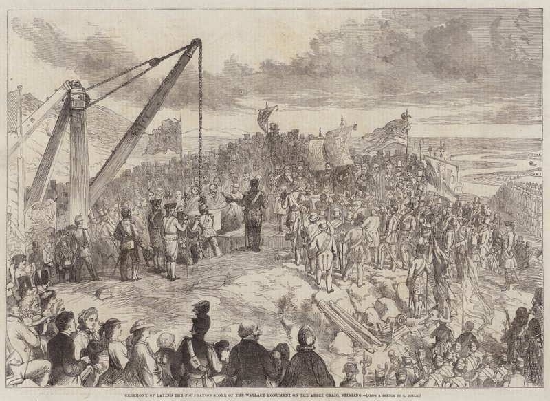 Ceremonie van het leggen van de eerste steen van het Wallace Monument op de Abbey Craig, Stirling door Charles Altamont Doyle