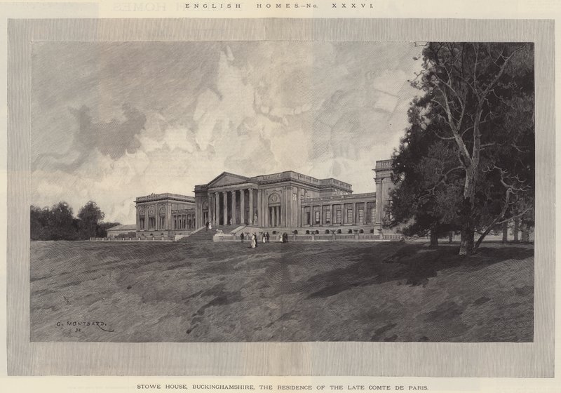 Engelse huizen, Stowe House, Buckinghamshire, de residentie van de late Comte de Paris door Charles Auguste Loye