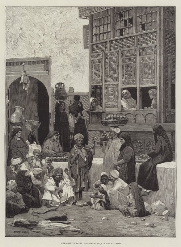 Schetsen in Egypte, Binnenplaats van een Huis in Caïro door Charles Auguste Loye