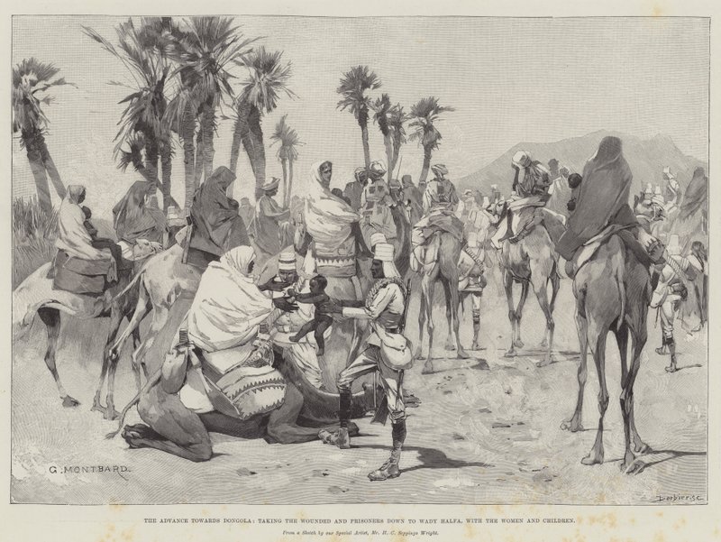 De opmars naar Dongola, het meenemen van de gewonden en gevangenen naar Wady Halfa, met de vrouwen en kinderen door Charles Auguste Loye
