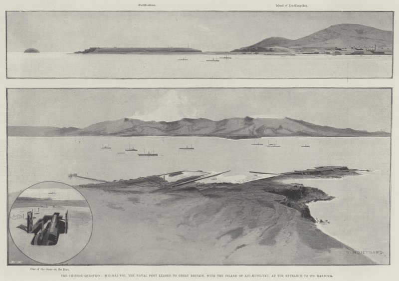 De Chinese kwestie, Wei-Hai-Wei, de marinehaven verhuurd aan Groot-Brittannië met het eiland Liu-Kung-Tau, bij de ingang van de haven door Charles Auguste Loye