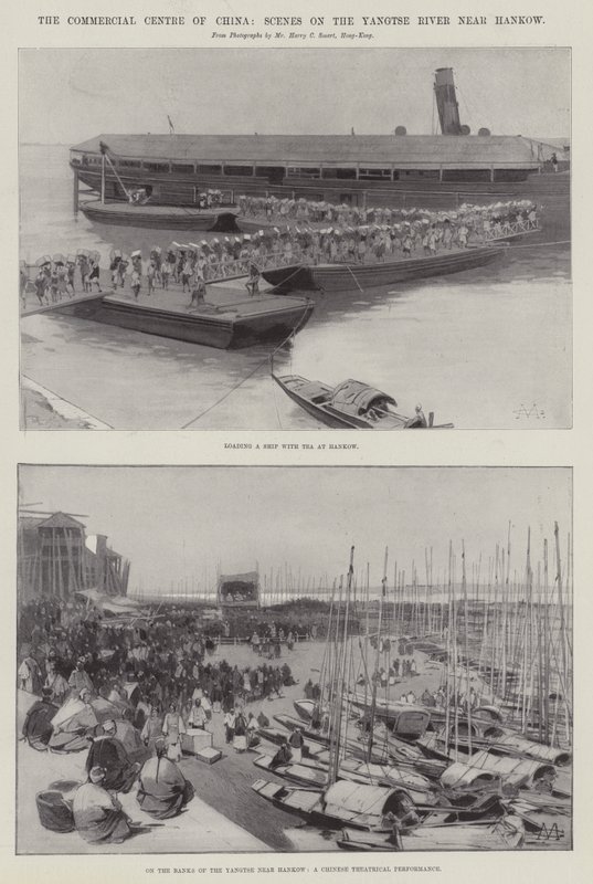 Het Commerciële Centrum van China, Scènes aan de Yangtse Rivier nabij Hankow door Charles Auguste Loye