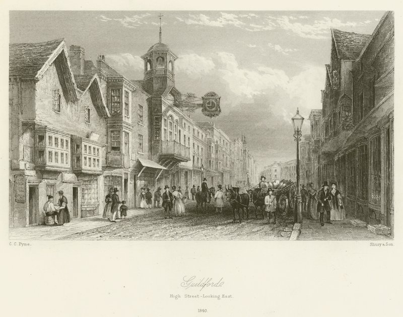 Guildford, Hoofdstraat, kijkend naar het oosten, 1840 door Charles Claude Pyne