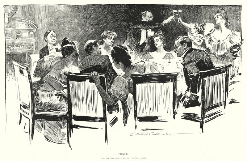 Puzzel, vind de man die betaalt voor het diner door Charles Dana Gibson