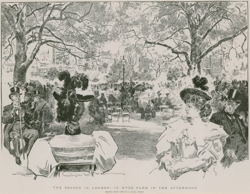 Het seizoen in Hyde Park, Londen, in de namiddag (gravure) door Charles Dana Gibson