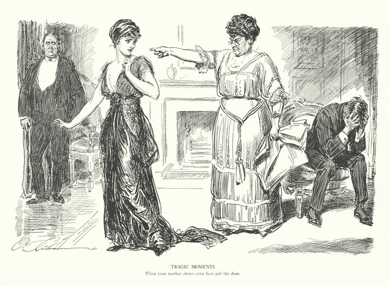 Tragische momenten, wanneer je moeder je beste meisje de deur wijst door Charles Dana Gibson