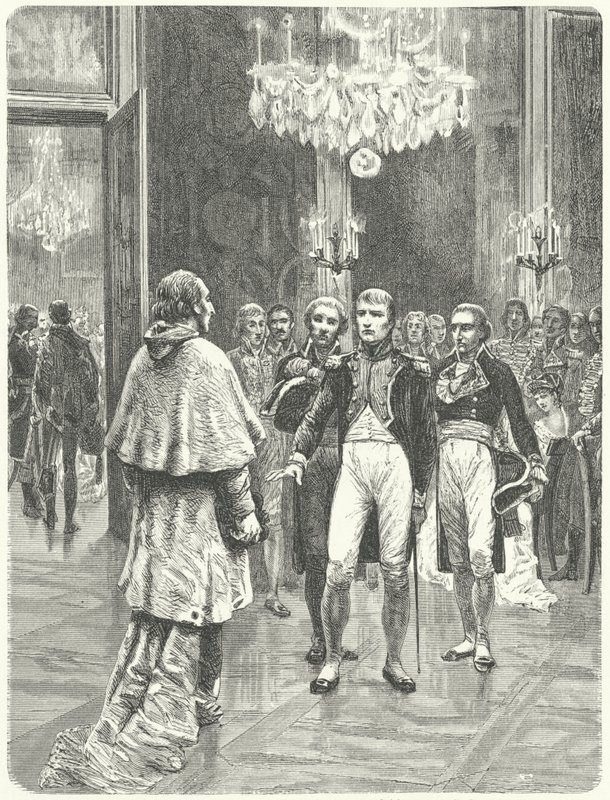 Napoleon ontvangt kardinaal Ercole Consalvi in het Tuilerieënpaleis, Parijs door Charles Edouard Delort