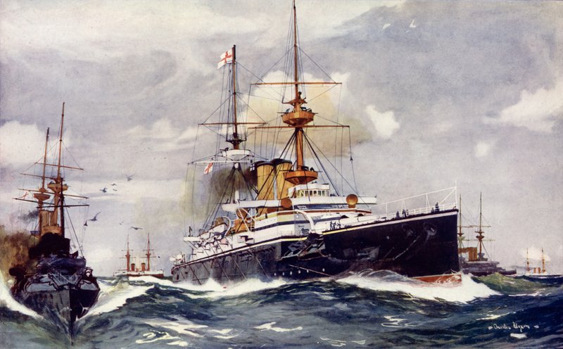 De Majestic. Vlaggenschip van het Kanaalsquadron, 1901 door Charles Edward Dixon