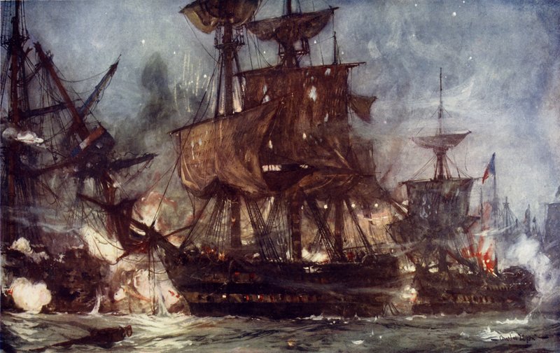 De Majestic bij de Slag bij de Nijl, 1798 door Charles Edward Dixon