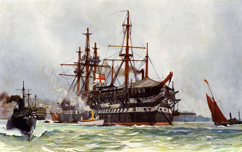 De Oude Implacable (Duguay Trouin) in Devonport, 1901 door Charles Edward Dixon