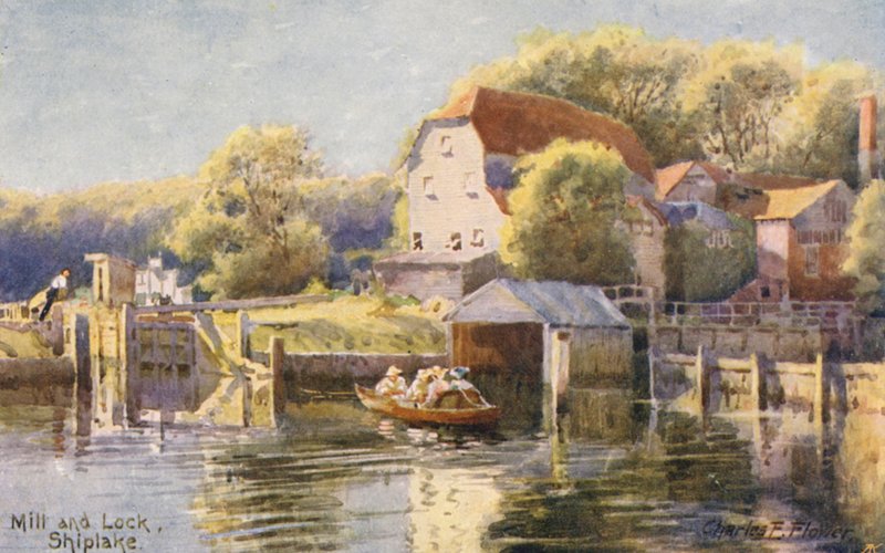 Rivier de Theems: molen en sluis Shiplake door Charles Edwin Flower