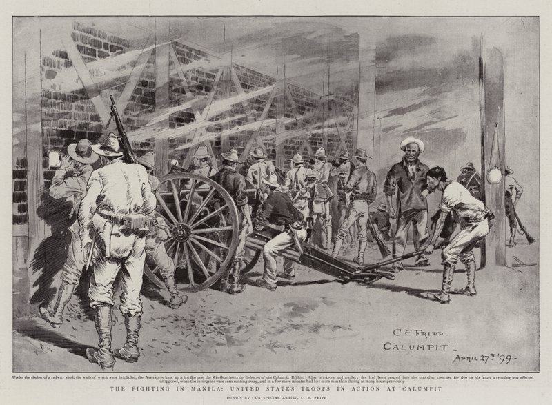 De gevechten in Manilla, Amerikaanse troepen in actie bij Calumpit door Charles Edwin Fripp
