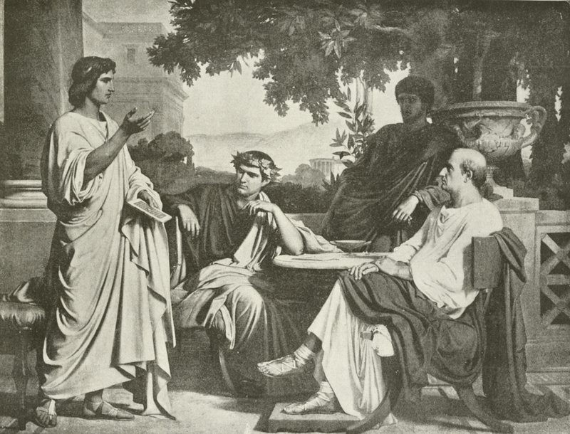 Virgil, Horace en Varius bij het huis van Maecenas (gravure) door Charles François Jalabert