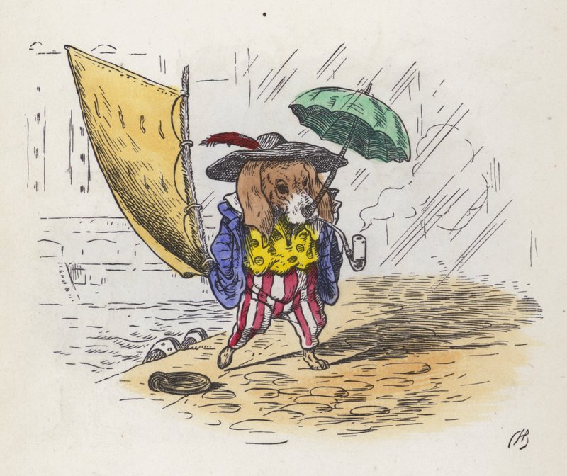 Litte Jack Tar: hond gebruikt zijn staart als zeil en zijn neus als paraplu door Charles Henry (after) Bennett