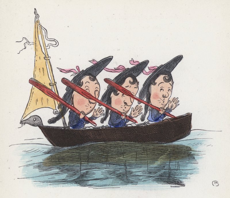 Drie zeelieden in een boot door Charles Henry (after) Bennett