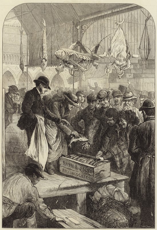 Een visveiling op Columbia Market door Charles J. Staniland