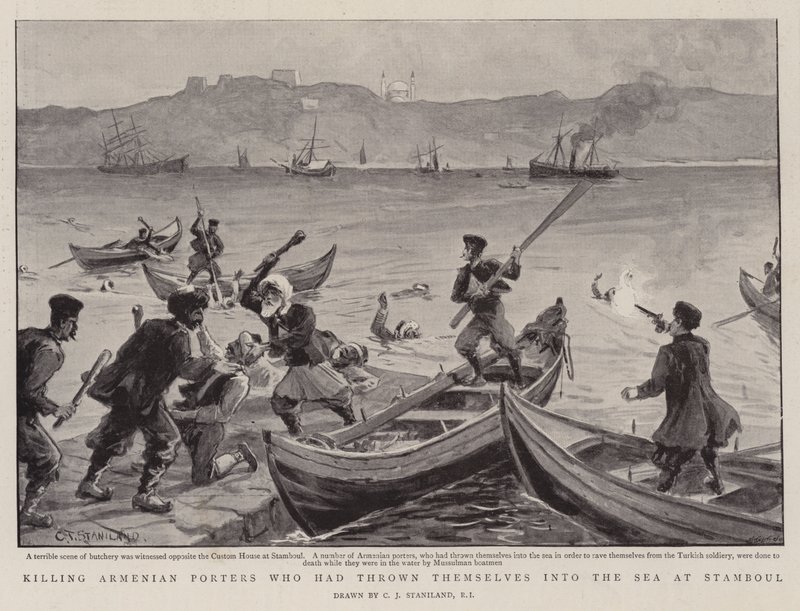 Het doden van Armeense dragers die zichzelf in de zee hadden geworpen bij Stamboul door Charles J. Staniland