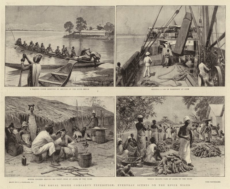 De expeditie van de Royal Niger Company, alledaagse scènes op de rivier de Niger door Charles J. Staniland