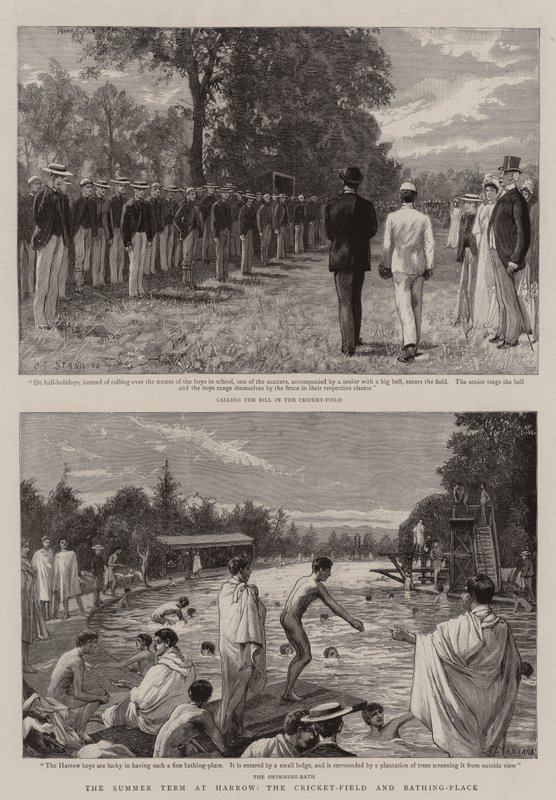 Het zomerseizoen in Harrow, het cricketveld en de badplaats door Charles J. Staniland