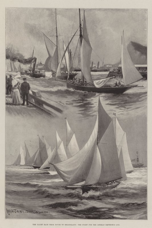 De jachtrace van Dover naar Helgoland, de start voor de beker van de Duitse keizer door Charles John de Lacy