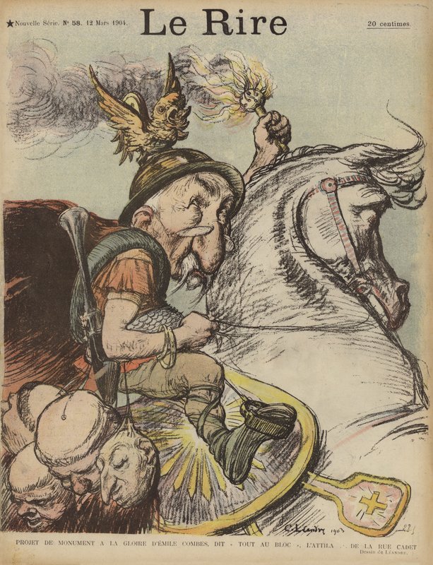 Karikatuur van de Franse premier Emile Combes als Attila de Hun. Illustratie voor Le Rire door Charles Leandre
