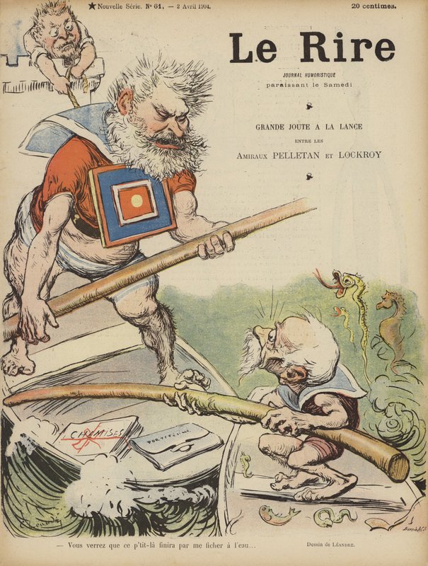 Karikatuur van de Franse politici Camille Pelletan en Edouard Lockroy. Illustratie voor Le Rire door Charles Leandre
