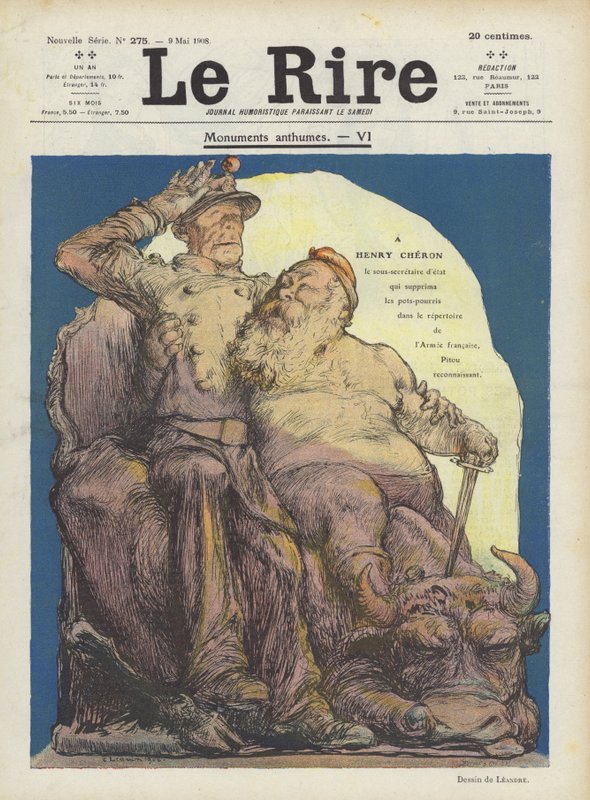 Karikatuur van Henry Cheron, Franse staatssecretaris van Oorlog. Illustratie voor Le Rire door Charles Leandre