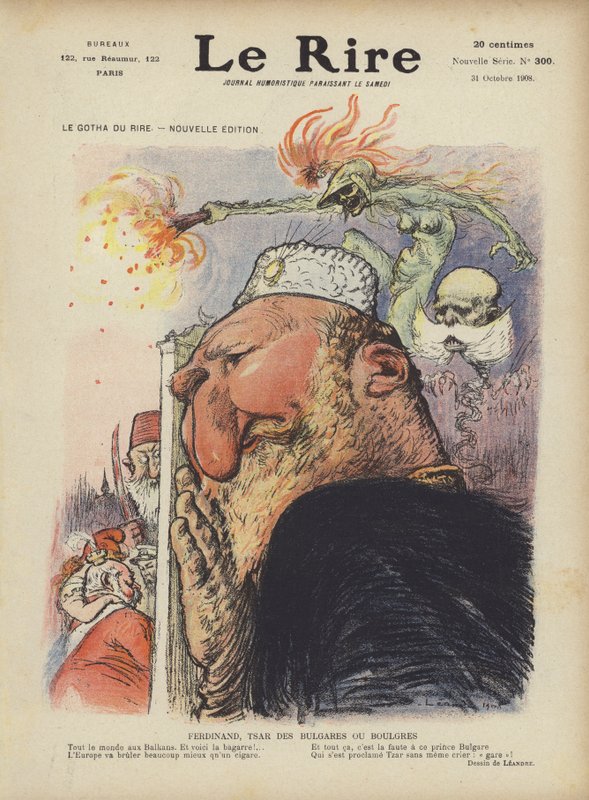 Karikatuur van Tsaar Ferdinand I van Bulgarije. Illustratie voor Le Rire door Charles Leandre