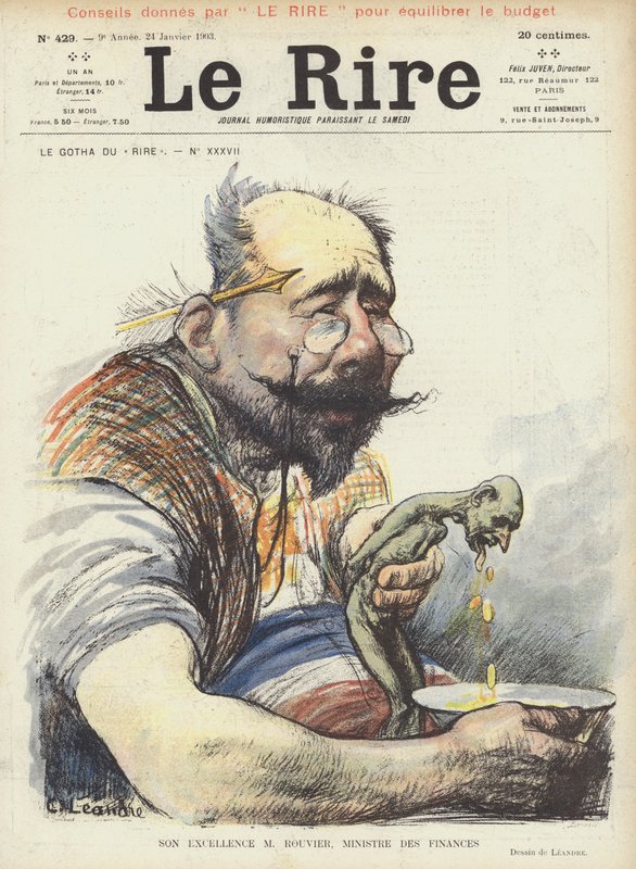Zijne Excellentie meneer Rouvier, minister van Financiën. Illustratie voor Le Rire door Charles Leandre