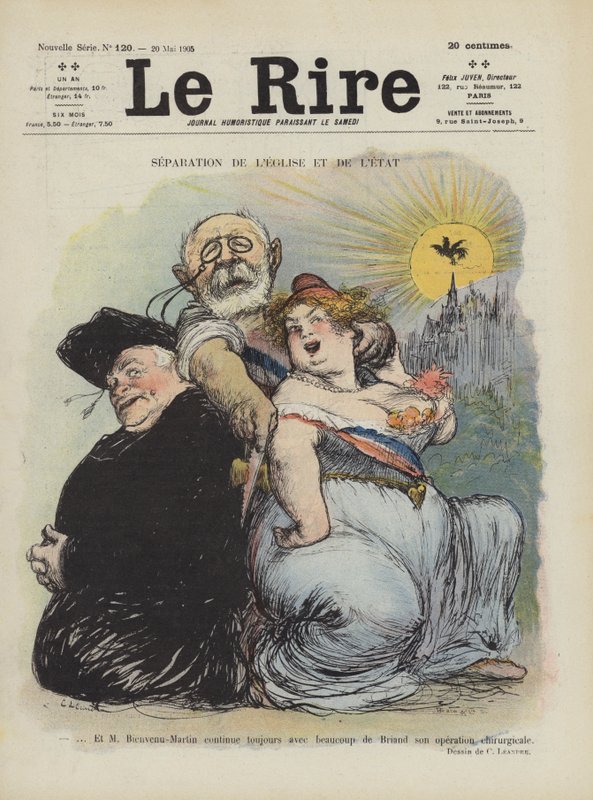 Scheiding van kerk en staat. Illustratie voor Le Rire door Charles Leandre