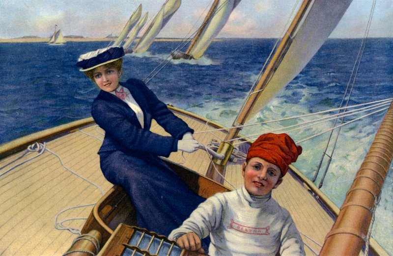 Het winnende jacht (kleurenlitho) door Charles Murray (after) Padday