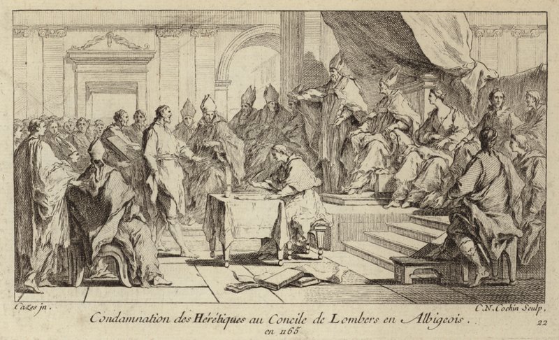 Veroordeling van Katharen als ketters op het Concilie van Lombers, Frankrijk door Charles Nicolas II Cochin