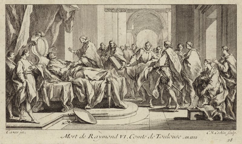 De dood van Raymond VI, Graaf van Toulouse door Charles Nicolas II Cochin