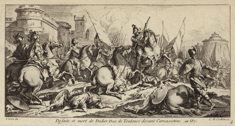 Nederlaag en dood van Didier van Toulouse voor Carcassonne, 587 (gravure) door Charles Nicolas II Cochin