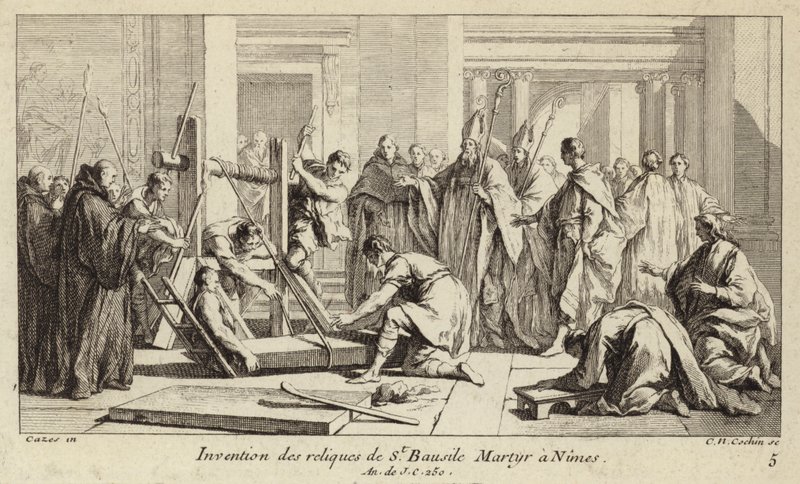 Ontdekking van de relieken van Sint Baudile, gemarteld in Nîmes in 250 door Charles Nicolas II Cochin