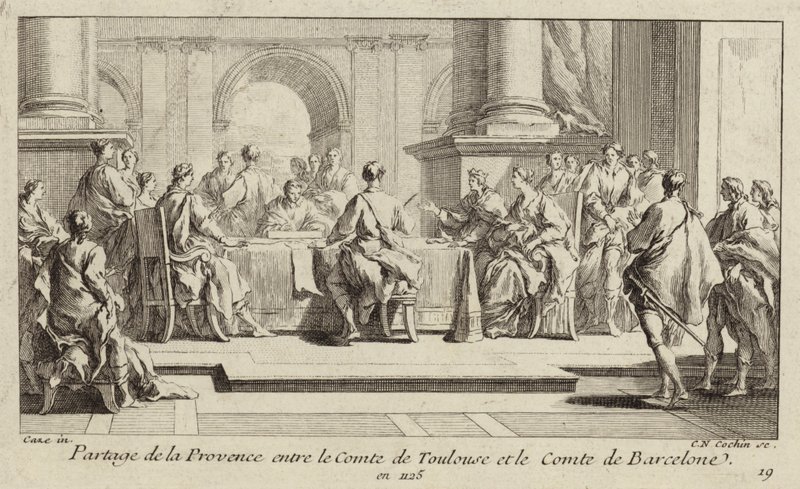Verdeling van Provence tussen de Graven van Toulouse en Barcelona, 1125 door Charles Nicolas II Cochin
