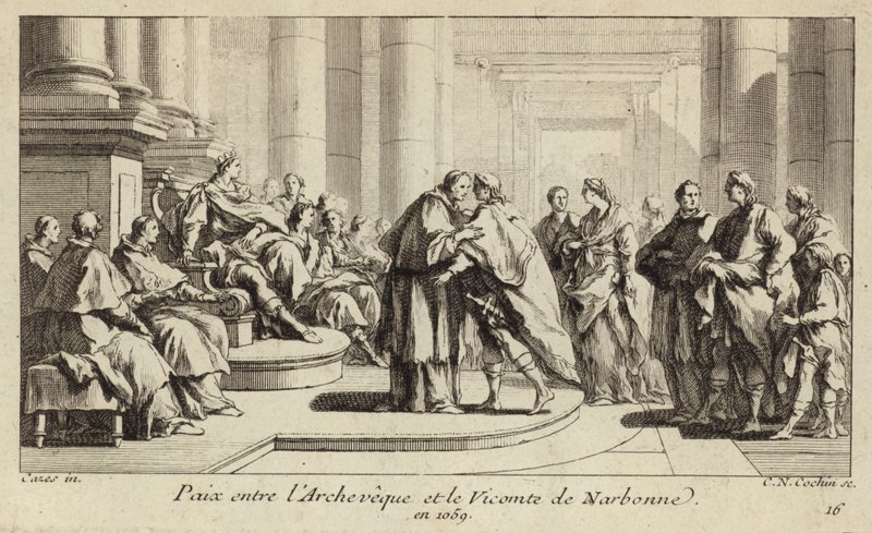 Vrede tussen de bisschop en burggraaf van Narbonne door Charles Nicolas II Cochin
