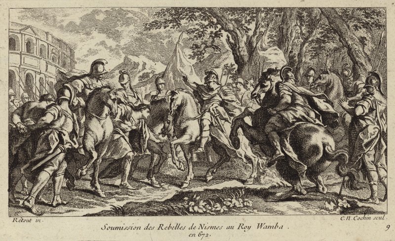 Onderwerping van de rebellen van Nîmes aan Wamba, Koning van de Visigoten, 672 door Charles Nicolas II Cochin